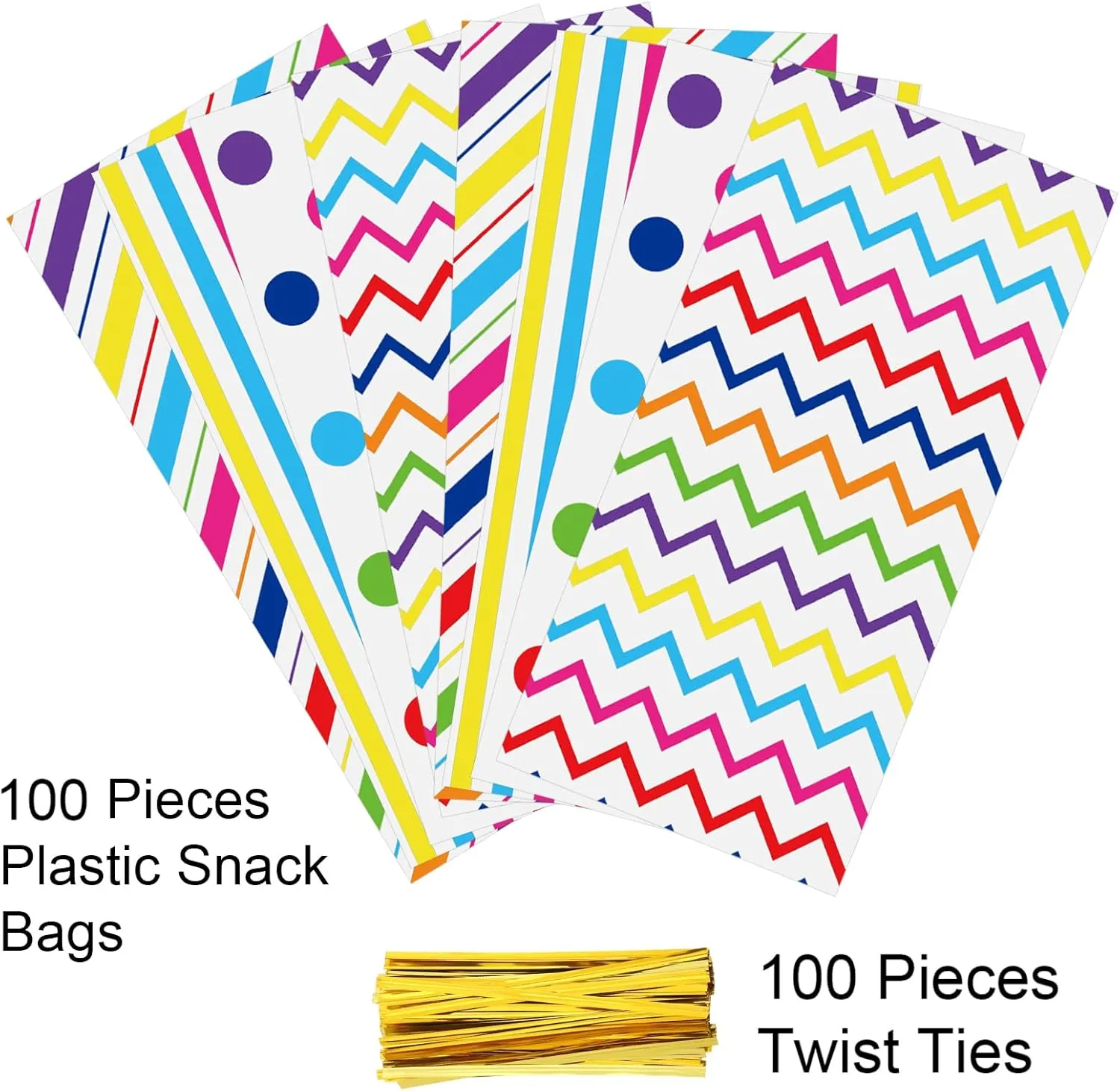 Aneco 100 Pack Rainbow Cellophane Bags 10.6 x 5.1 Inch Plastic Candy Bags Gift Bags Goodie Bags with Twist Ties for Valentine, Birthday, Gift Cookie Snack Packing Party Favor Supplies
