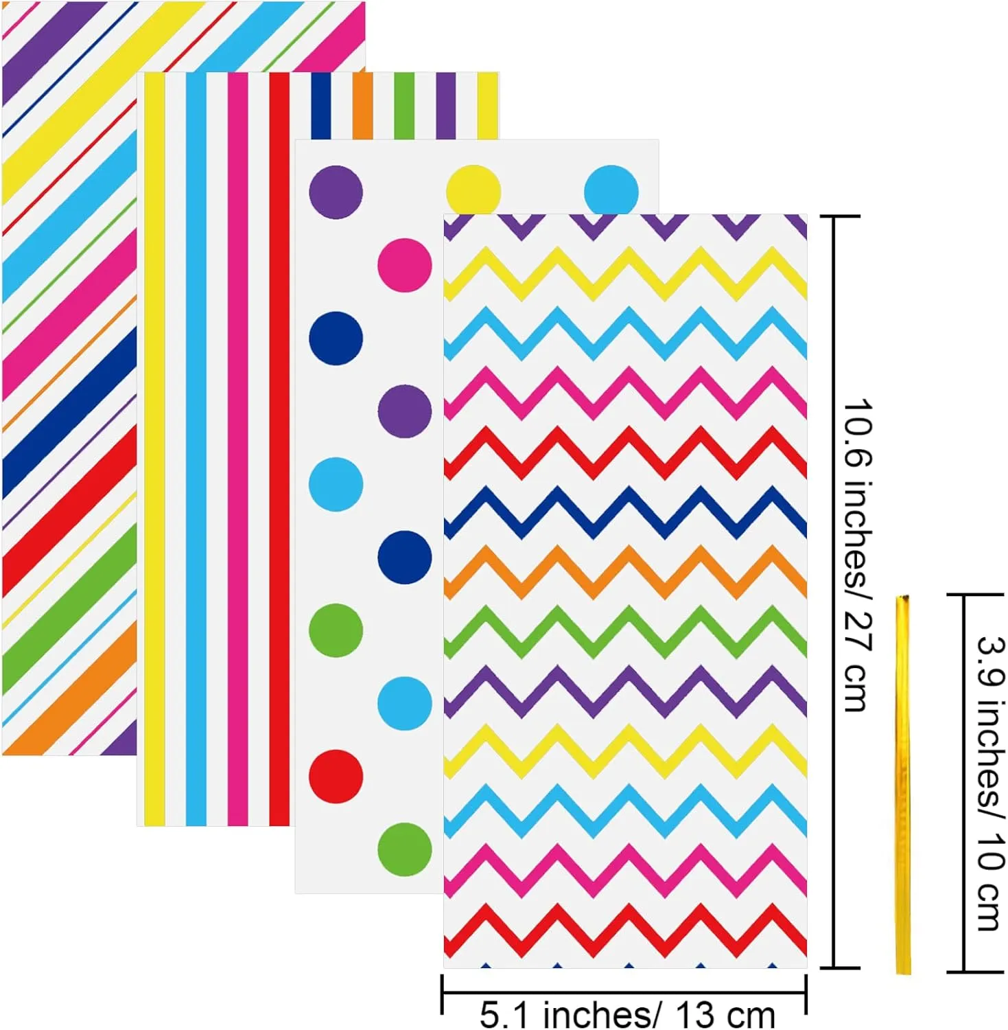 Aneco 100 Pack Rainbow Cellophane Bags 10.6 x 5.1 Inch Plastic Candy Bags Gift Bags Goodie Bags with Twist Ties for Valentine, Birthday, Gift Cookie Snack Packing Party Favor Supplies