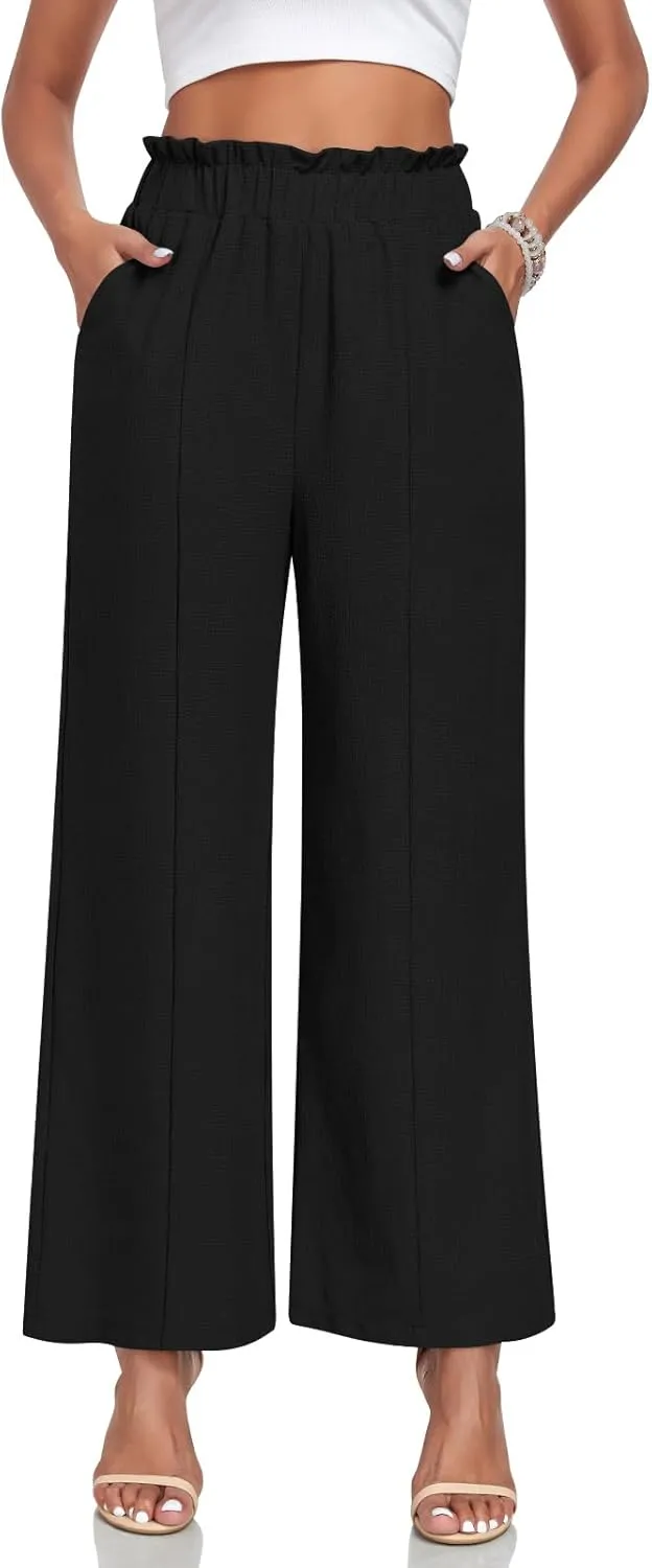 Anyally Womens Loose Wide Leg Pants Business Casual Elastic Waisted Palazzo Harem Pants with Pockets Work Trousers