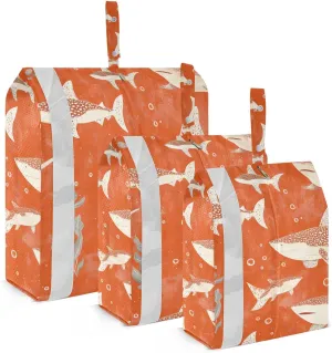 Art Whale fish sea Terracotta 3 Set Packing Travel Bags Reusable Garment Bag Closet Storage Clothes Storage Bags Luggage Bags Organizers