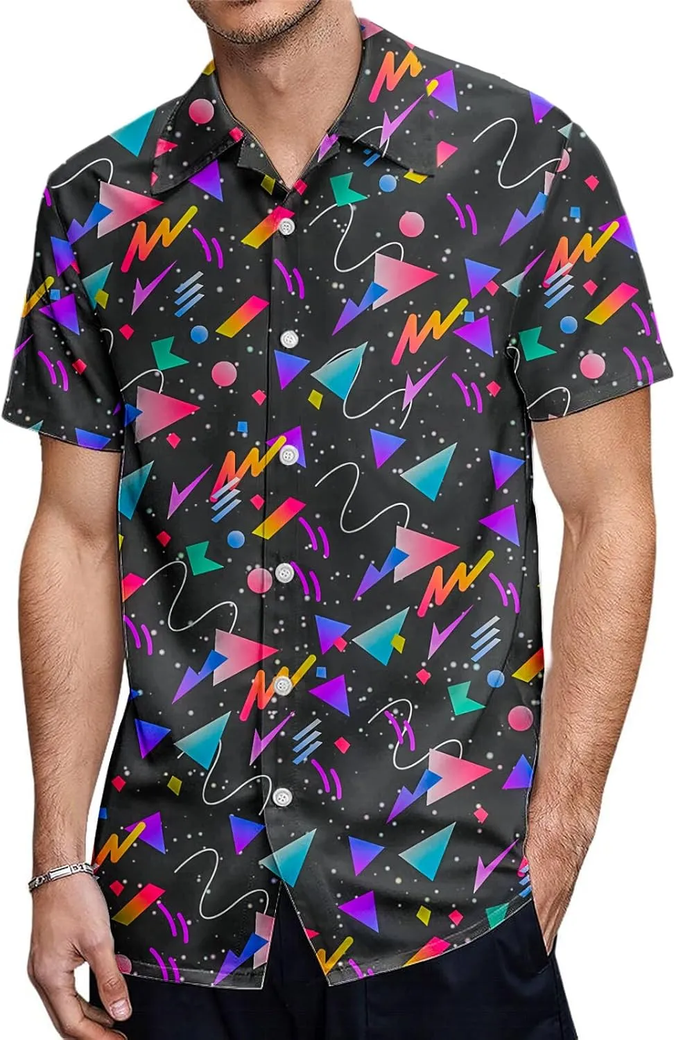 Artsadd 80s 90s Hawaiian Shirt for Men Vintage Button Down Short Sleeve Big and Tall Shirts Funny Party Disco Outfit