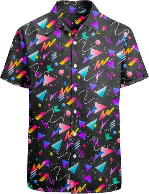 Artsadd 80s 90s Hawaiian Shirt for Men Vintage Button Down Short Sleeve Big and Tall Shirts Funny Party Disco Outfit