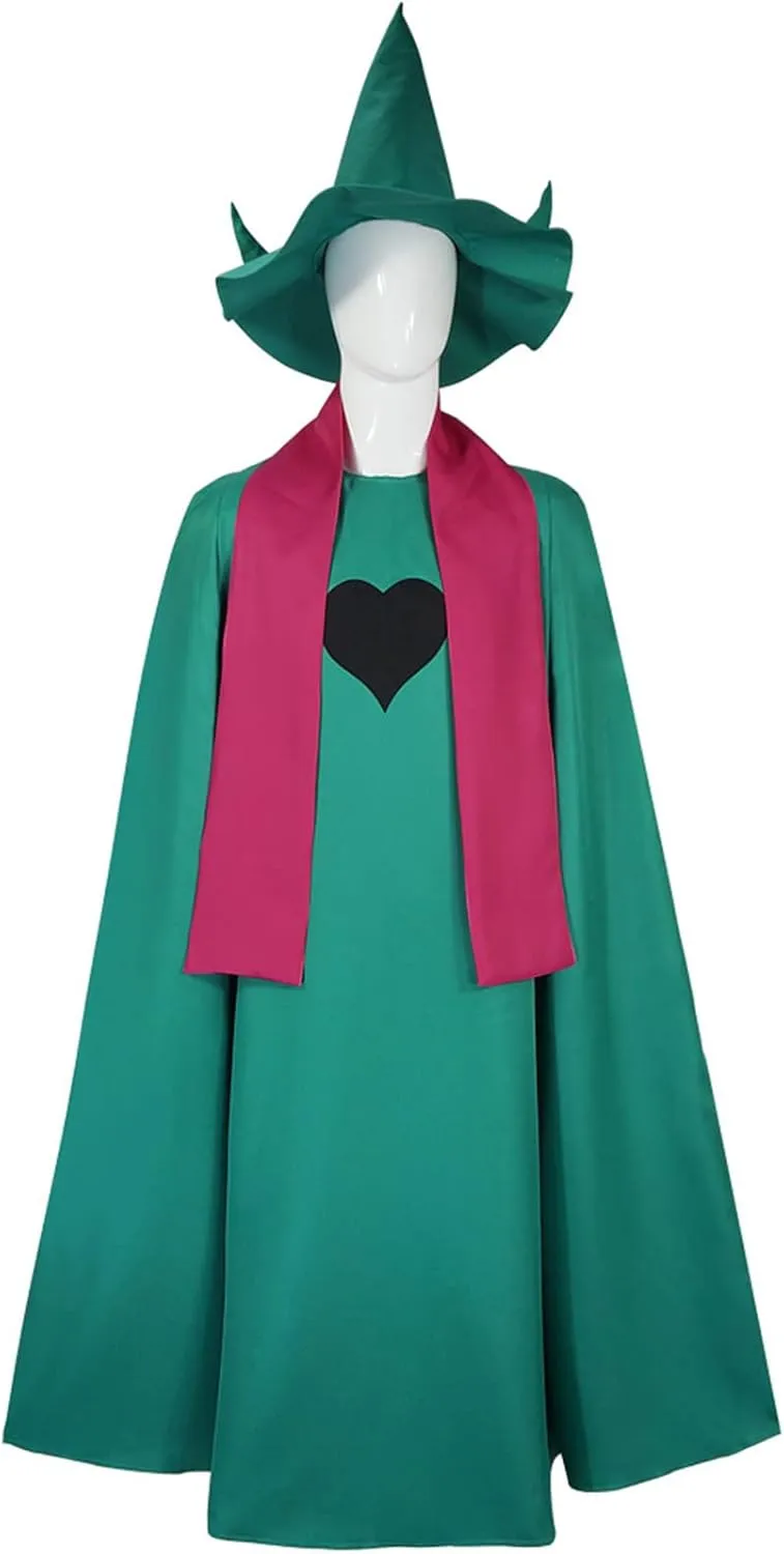 AwwwCos Game Deltarune Ralsei Cosplay Costume Green Wizard Cape Halloween Party Christmas Stage Outfit Cloak Scarf Hat