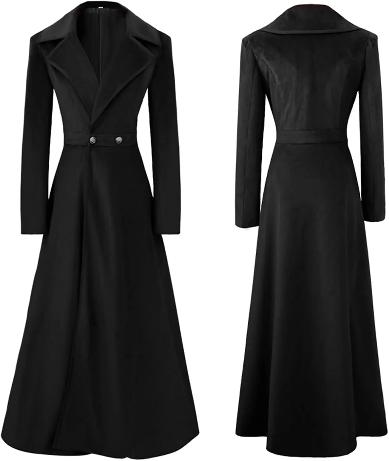 AwwwCos Women Slim Notch Lapel Long Vintage Velvet Trench Coat Outwear Halloween Party Outfit