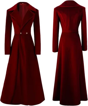 AwwwCos Women Slim Notch Lapel Long Vintage Velvet Trench Coat Outwear Halloween Party Outfit
