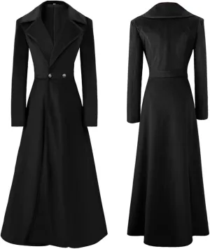 AwwwCos Women Slim Notch Lapel Long Vintage Velvet Trench Coat Outwear Halloween Party Outfit