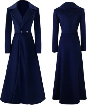 AwwwCos Women Slim Notch Lapel Long Vintage Velvet Trench Coat Outwear Halloween Party Outfit