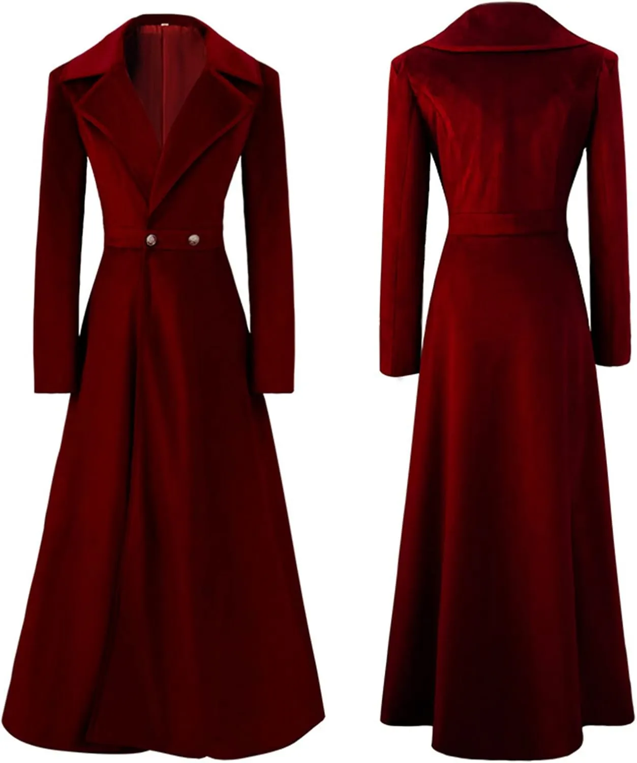 AwwwCos Women Slim Notch Lapel Long Vintage Velvet Trench Coat Outwear Halloween Party Outfit