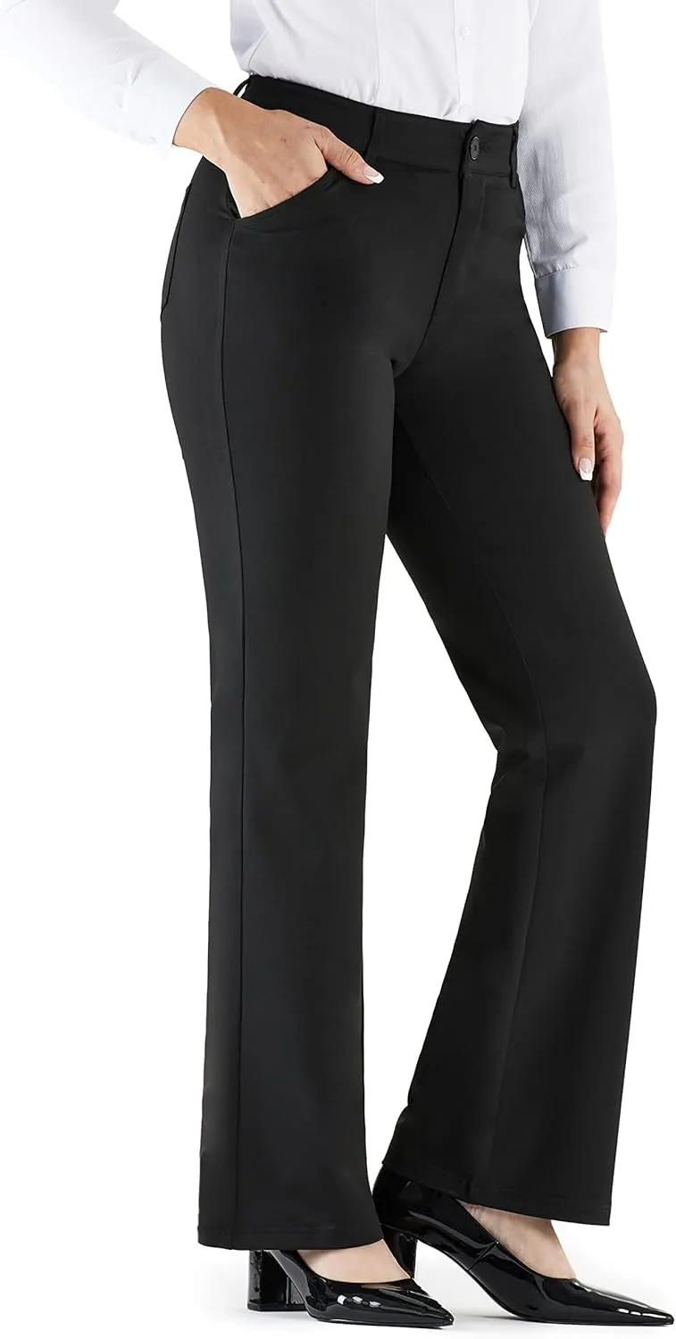 Bamans Dress Pants Women Black Work Pants Black Office Slacks Skinny Leg Casual Business Trousers with Pockets