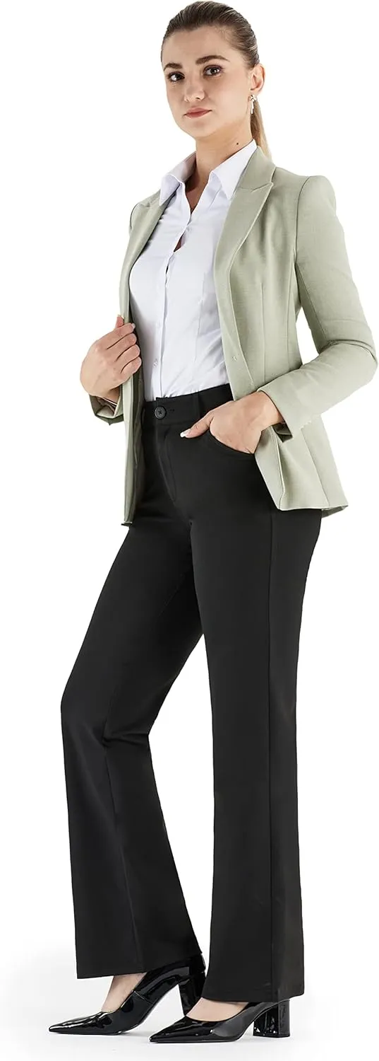 Bamans Dress Pants Women Black Work Pants Black Office Slacks Skinny Leg Casual Business Trousers with Pockets