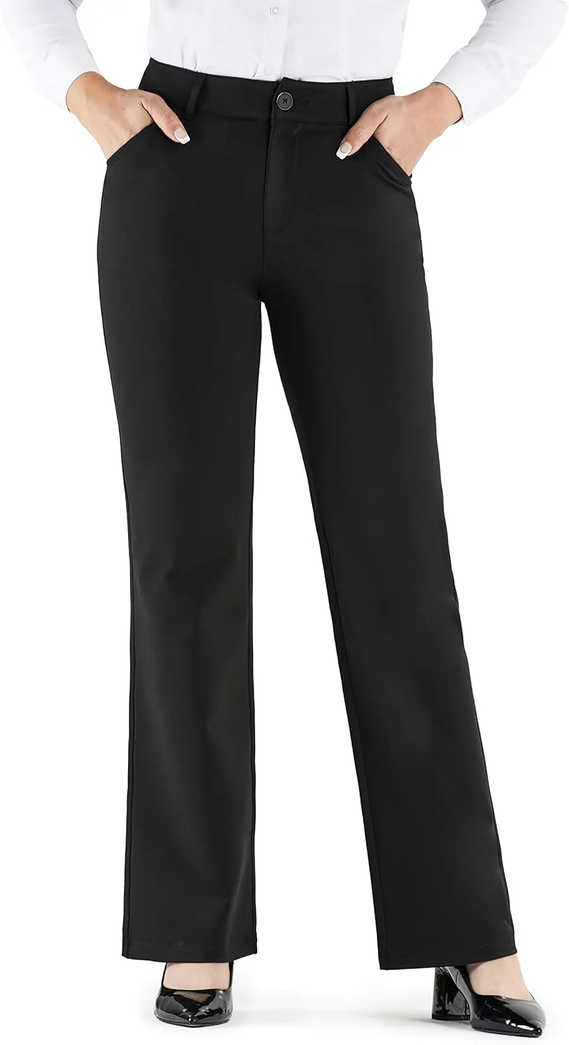 Bamans Dress Pants Women Black Work Pants Black Office Slacks Skinny Leg Casual Business Trousers with Pockets