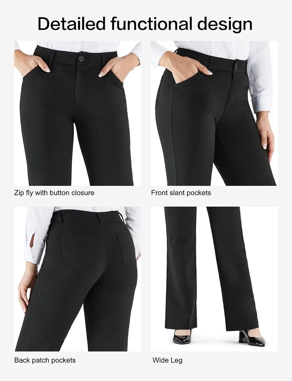 Bamans Dress Pants Women Black Work Pants Black Office Slacks Skinny Leg Casual Business Trousers with Pockets