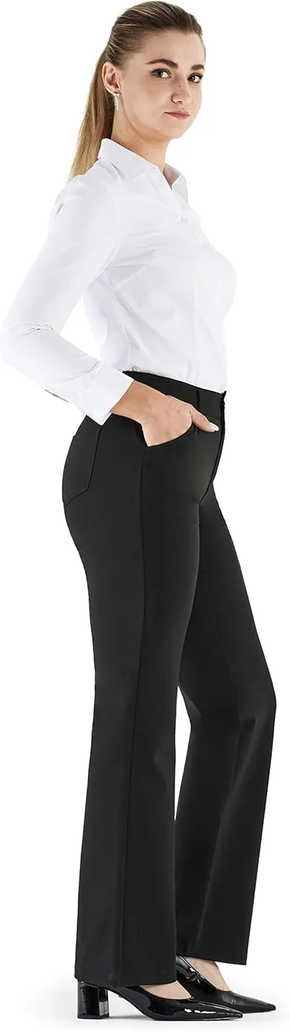 Bamans Dress Pants Women Black Work Pants Black Office Slacks Skinny Leg Casual Business Trousers with Pockets