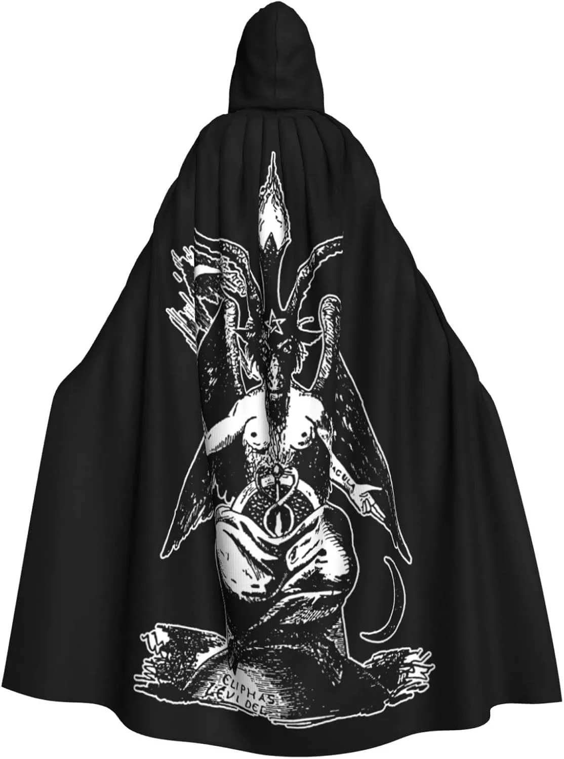 Baphomet Satan Halloween Hooded Cloaks Witch Robe Cloaks, Holiday Party Cosplay Costumes (Unisex) Black