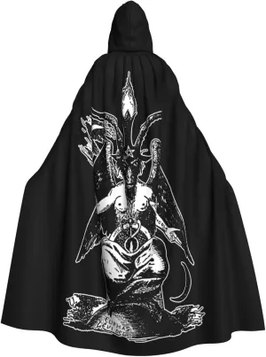 Baphomet Satan Halloween Hooded Cloaks Witch Robe Cloaks, Holiday Party Cosplay Costumes (Unisex) Black