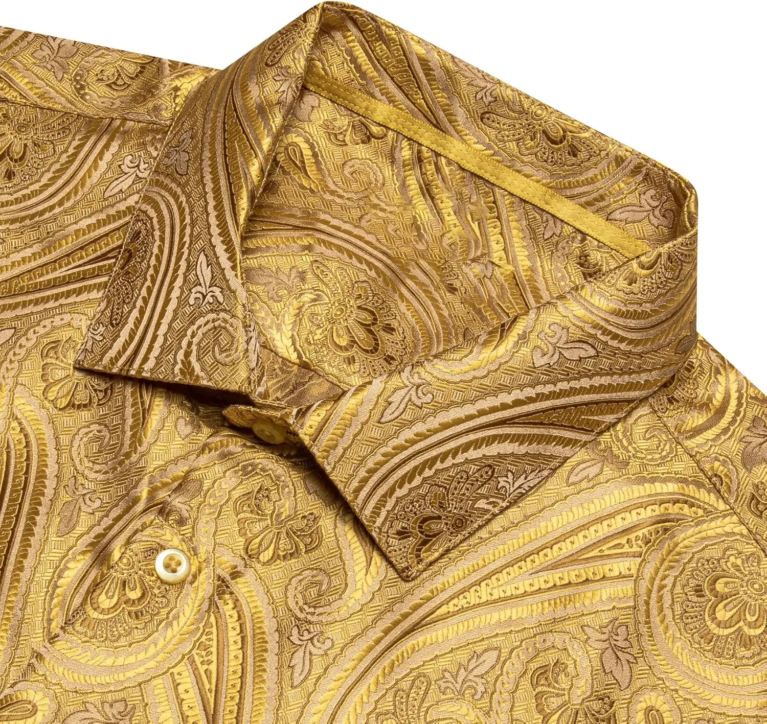 Barry.Wang Men Dress Shirts Paisley 70s Disco Shirt Button Down Silk Long Sleeve Tops for Wedding/Prom/Party/Nightclub