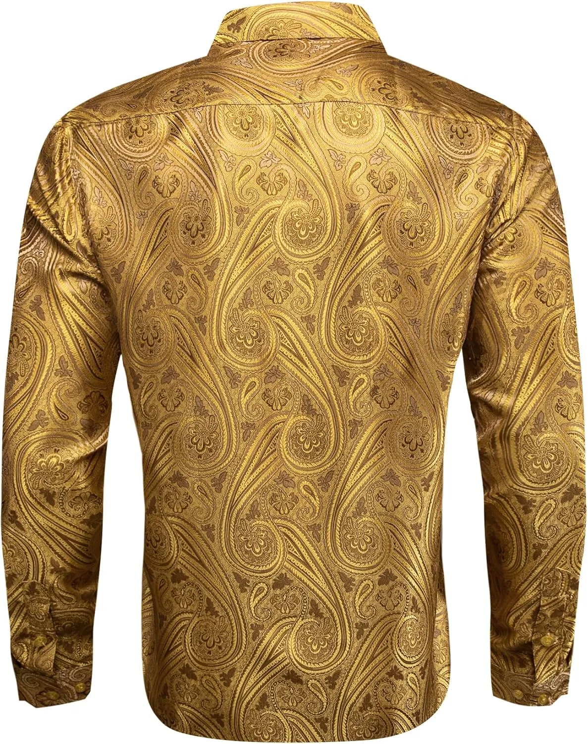 Barry.Wang Men Dress Shirts Paisley 70s Disco Shirt Button Down Silk Long Sleeve Tops for Wedding/Prom/Party/Nightclub