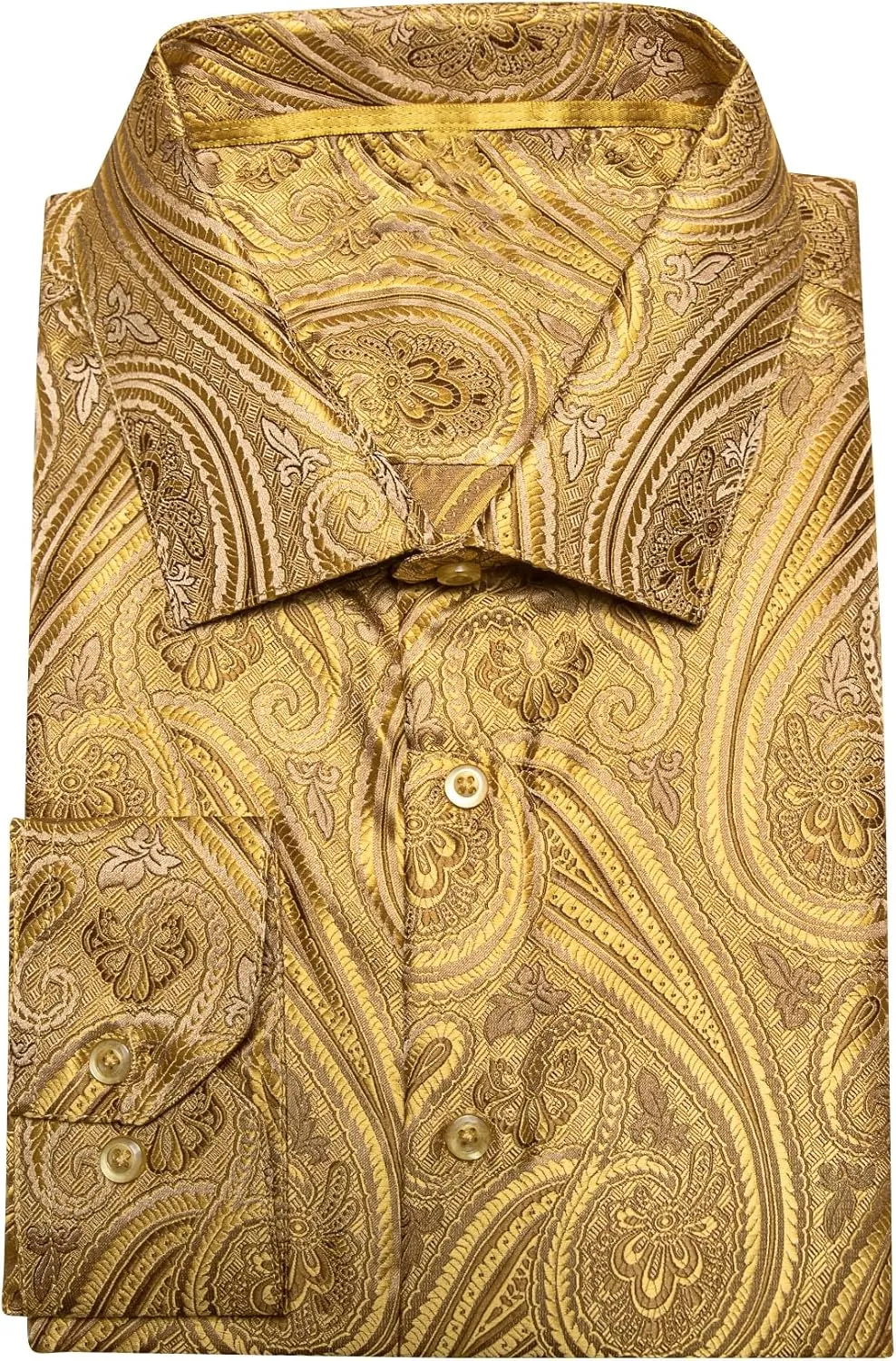 Barry.Wang Men Dress Shirts Paisley 70s Disco Shirt Button Down Silk Long Sleeve Tops for Wedding/Prom/Party/Nightclub