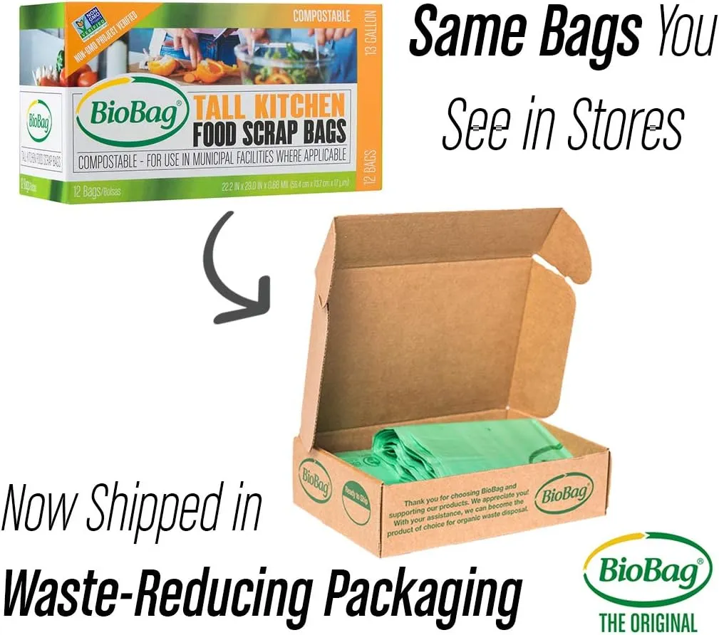 BioBag (USA), The Original Compostable Bag, 13 Gallon, 48 Total Count, 100% Certified Compostable Kitchen Food Scrap Bags, Kitchen Compost Trash Bin Compatible