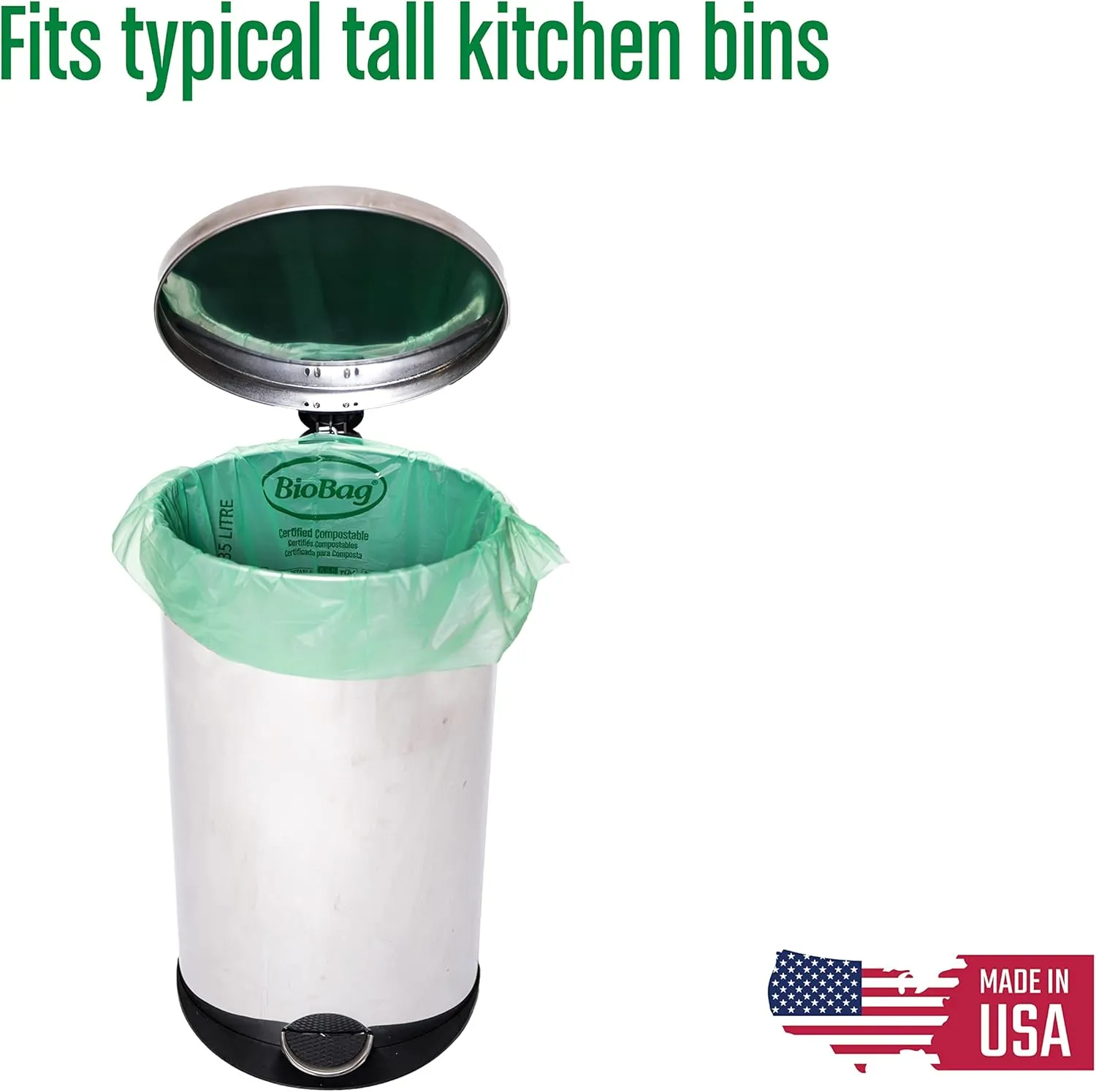 BioBag (USA), The Original Compostable Bag, 13 Gallon, 48 Total Count, 100% Certified Compostable Kitchen Food Scrap Bags, Kitchen Compost Trash Bin Compatible