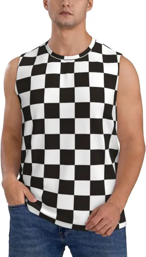 Black and White Checkerboard Sleeveless Shirts for Men, Quick Dry Workout Tank Tops Men Sleeveless Muscle Shirts