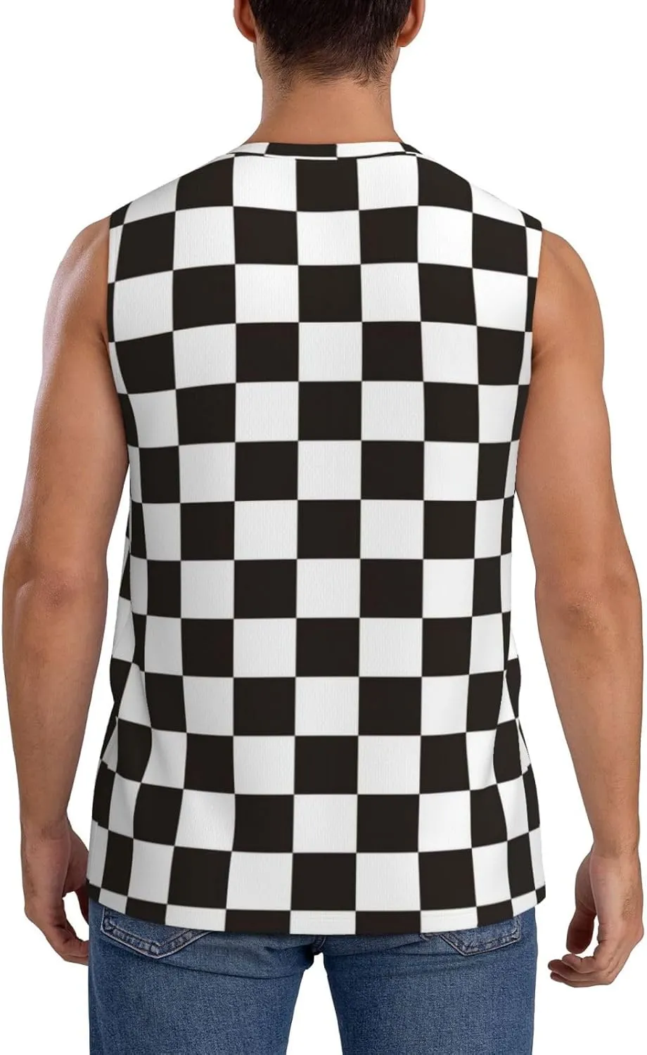 Black and White Checkerboard Sleeveless Shirts for Men, Quick Dry Workout Tank Tops Men Sleeveless Muscle Shirts