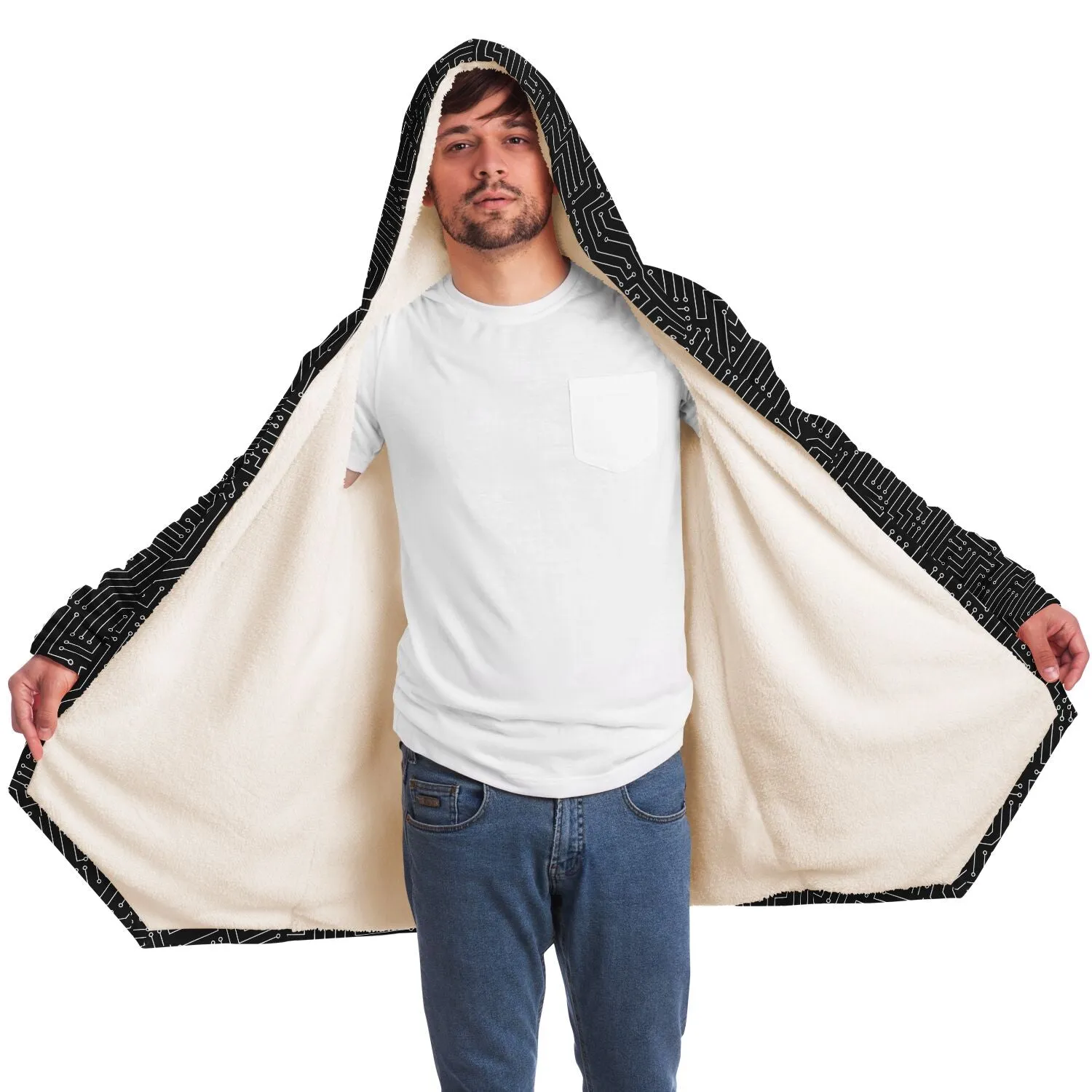 Black and White Circuit  Board Cloak - Black or White Fleece