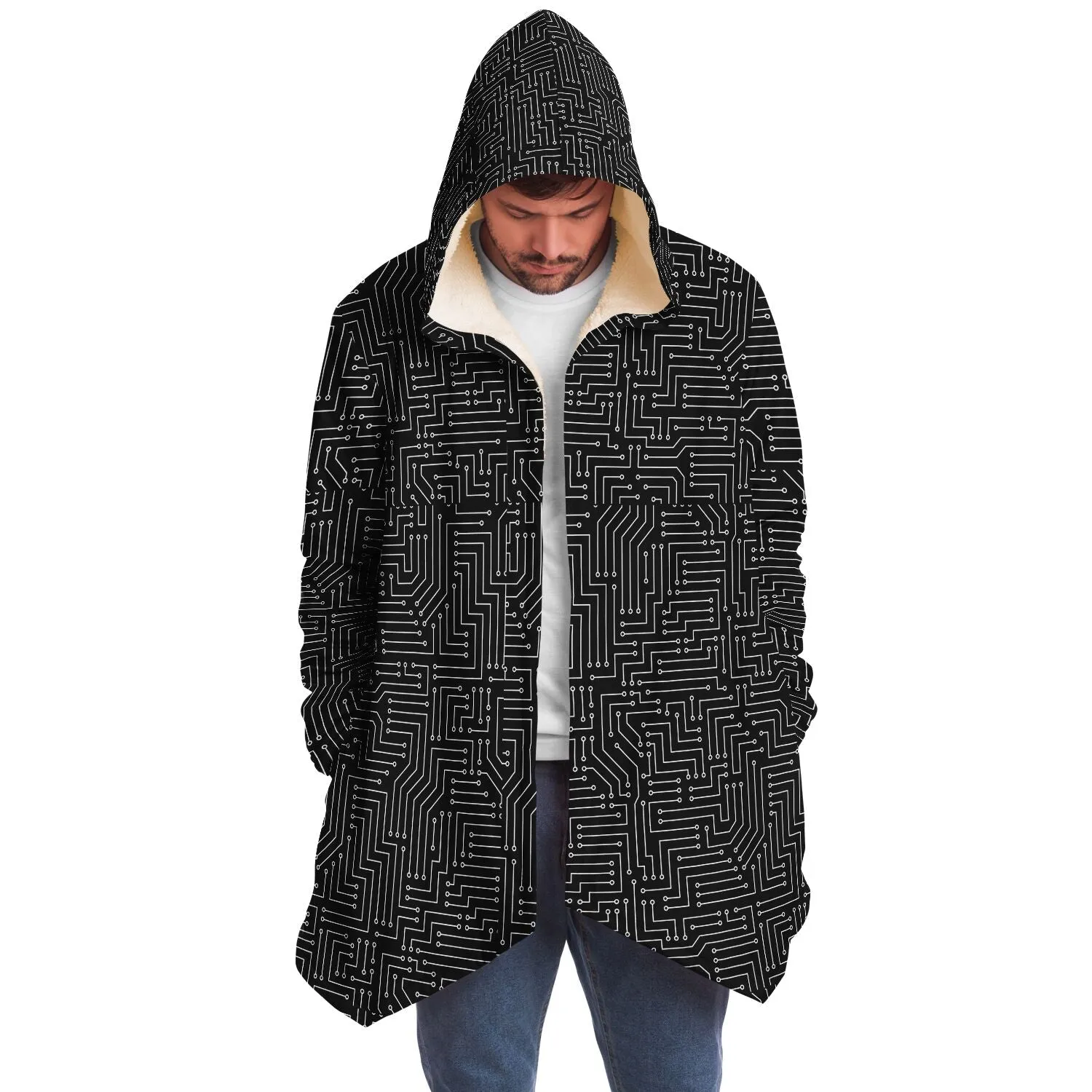 Black and White Circuit  Board Cloak - Black or White Fleece