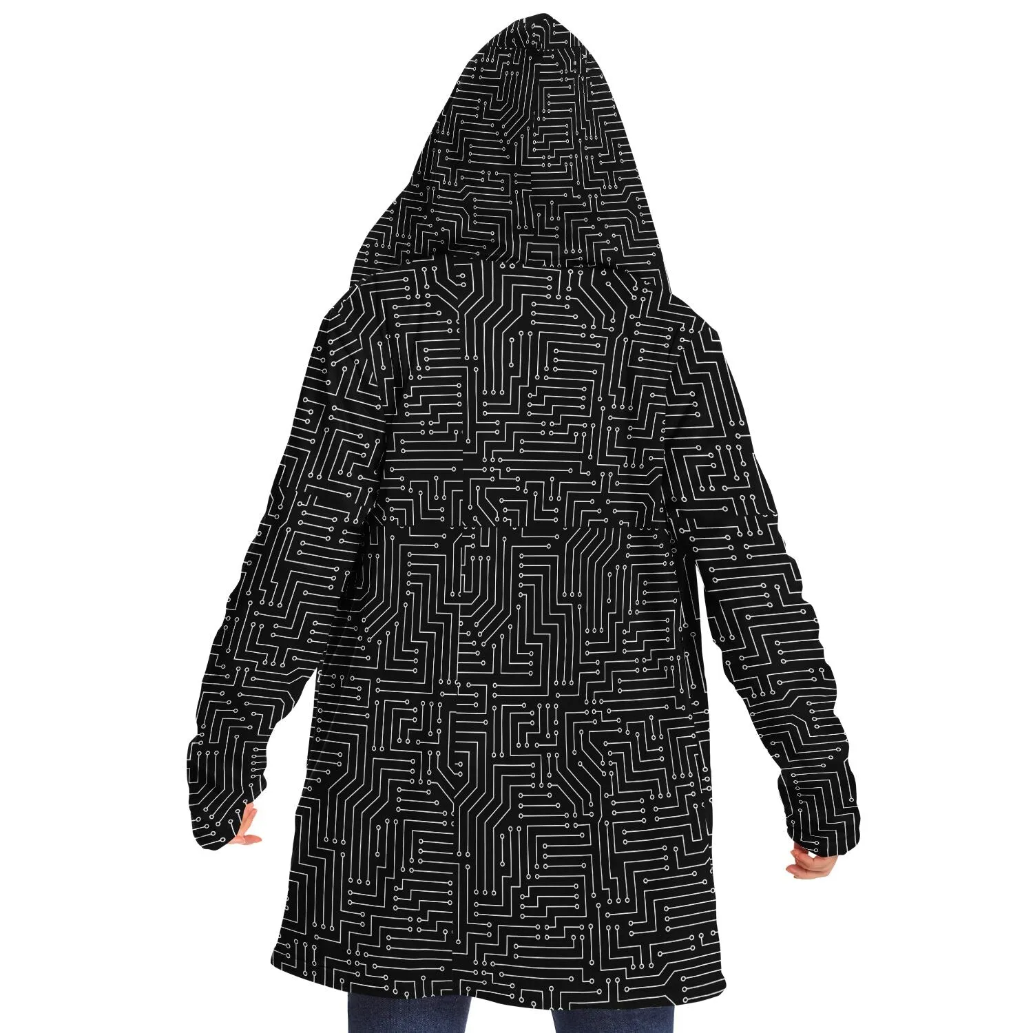 Black and White Circuit  Board Cloak - Black or White Fleece