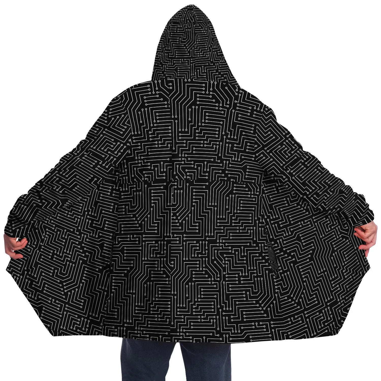 Black and White Circuit  Board Cloak - Black or White Fleece