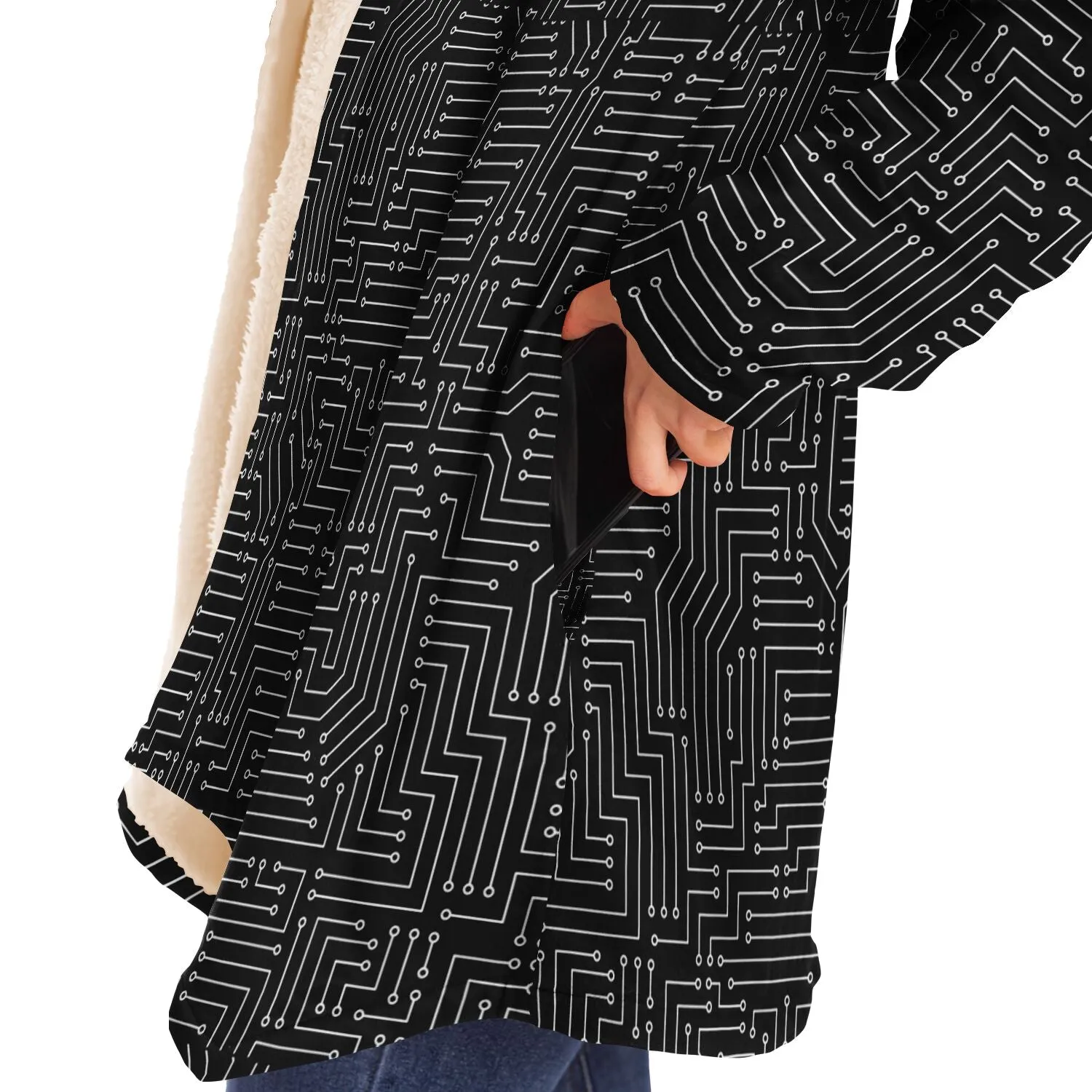 Black and White Circuit  Board Cloak - Black or White Fleece