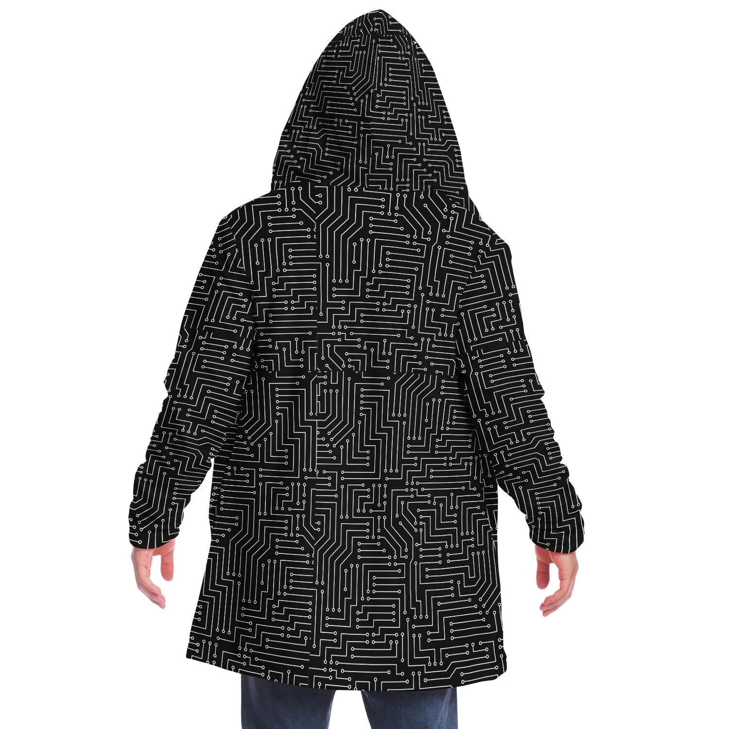 Black and White Circuit  Board Cloak - Black or White Fleece