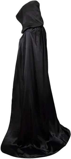 Black Wizard Robe Cloak with Hood Long Velvet Cape Cosplay Costume Halloween Party Cape for Adults