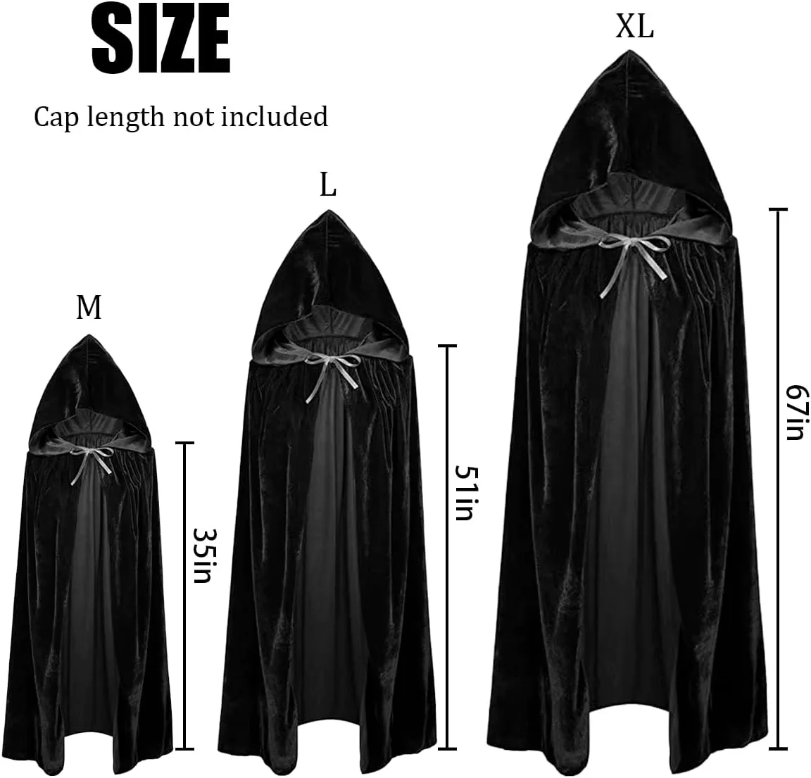 Black Wizard Robe Cloak with Hood Long Velvet Cape Cosplay Costume Halloween Party Cape for Adults