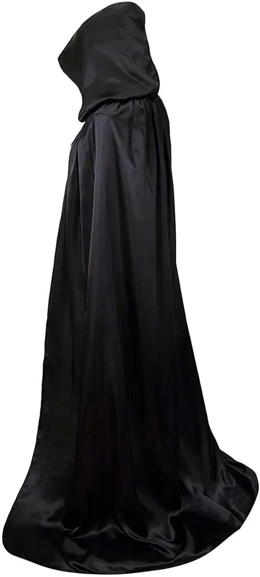 Black Wizard Robe Cloak with Hood Long Velvet Cape Cosplay Costume Halloween Party Cape for Adults