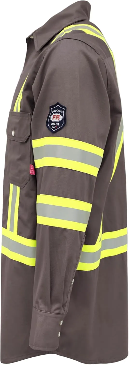 BOCOMAL FR Shirts High Visibility/Hi Vis Flame Resistant/Fire Retardant Shirt 7.5oz Men's Reflective Shirts