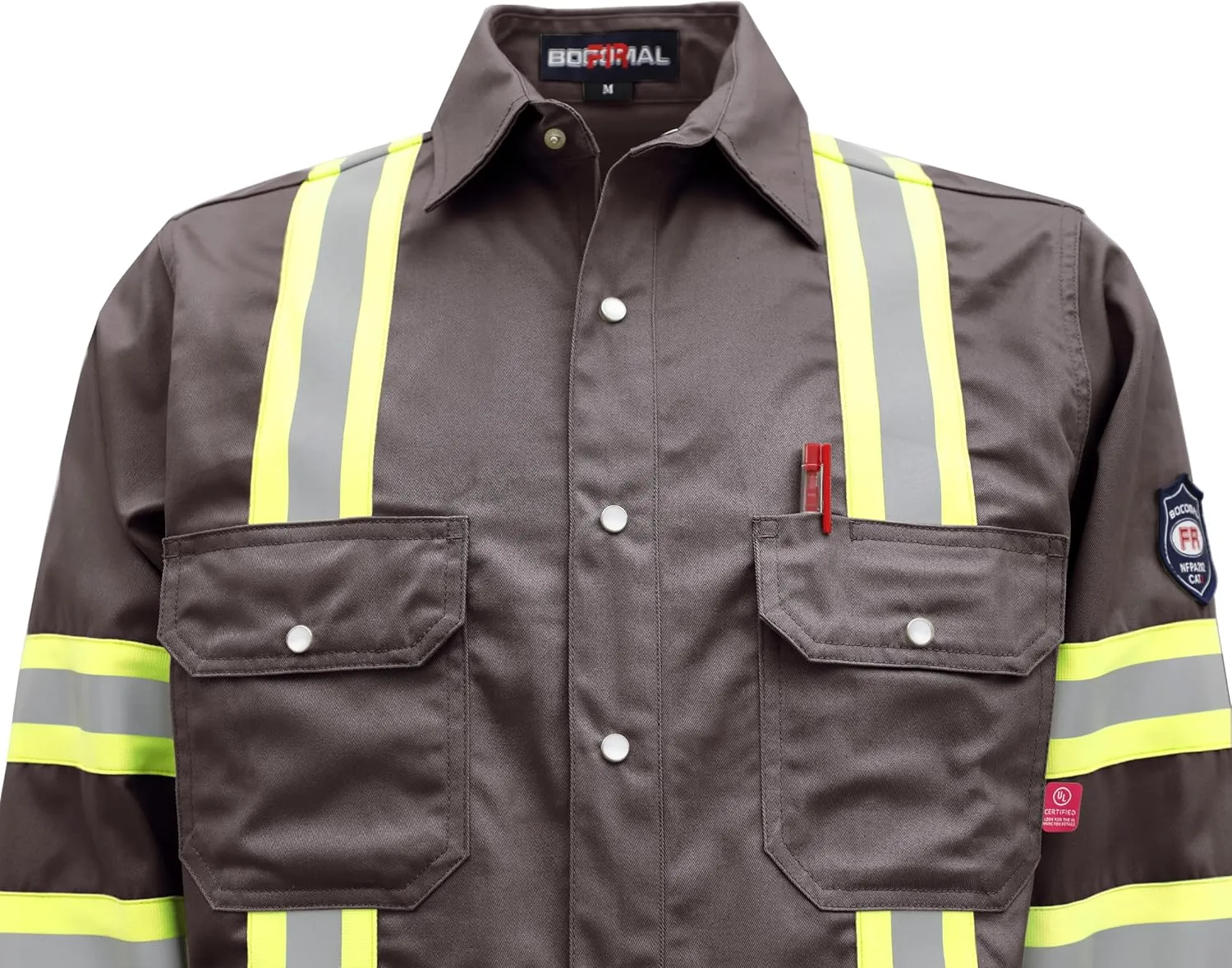 BOCOMAL FR Shirts High Visibility/Hi Vis Flame Resistant/Fire Retardant Shirt 7.5oz Men's Reflective Shirts