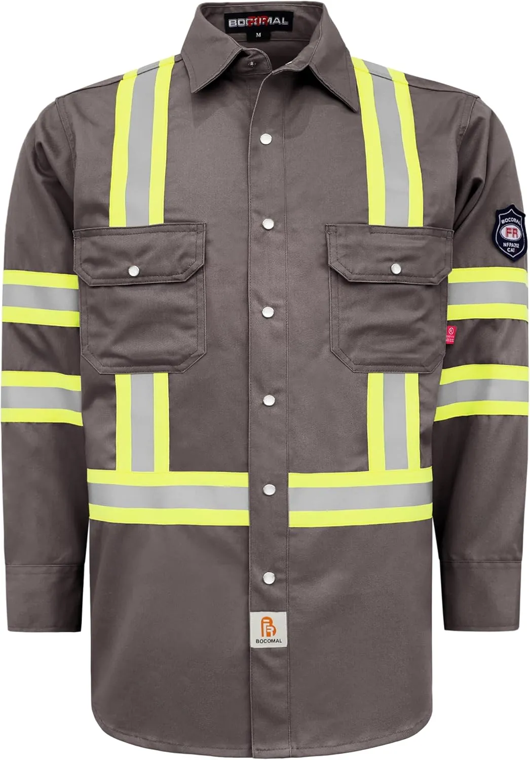 BOCOMAL FR Shirts High Visibility/Hi Vis Flame Resistant/Fire Retardant Shirt 7.5oz Men's Reflective Shirts