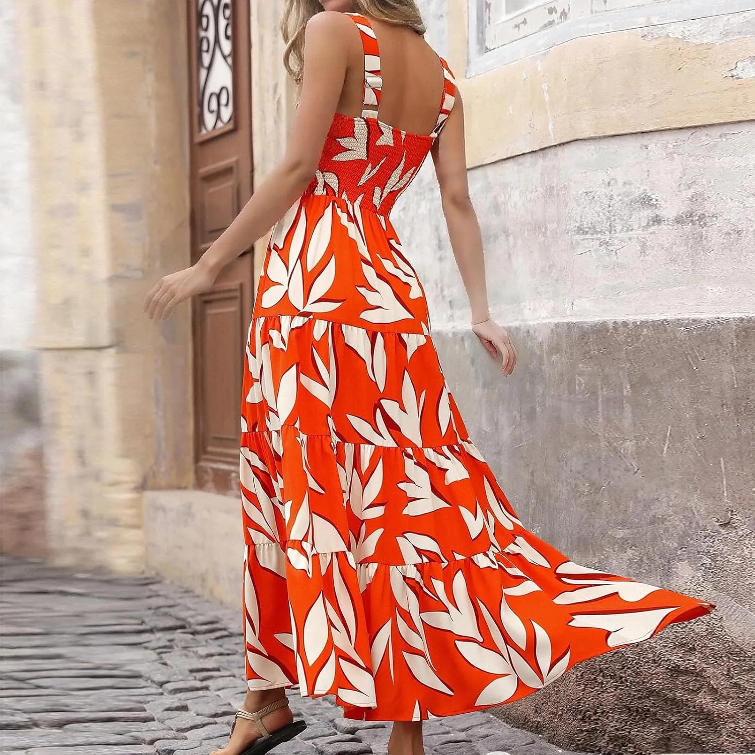 Boho Dresses for Women 2025 Vacation Beach Summer Tropical Maxi Dresses Hawaiian Floral Sleeveless Long Sundress