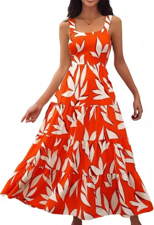 Boho Dresses for Women 2025 Vacation Beach Summer Tropical Maxi Dresses Hawaiian Floral Sleeveless Long Sundress
