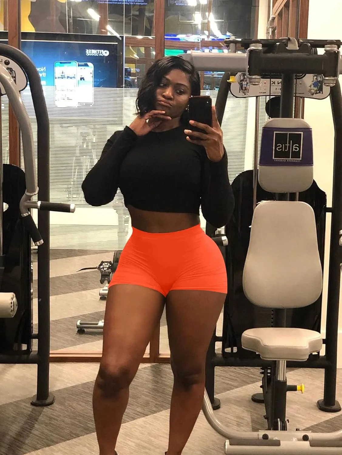BORIFLORS Women's Sexy Workout Gym Biker Elastic Waist Booty Shorts