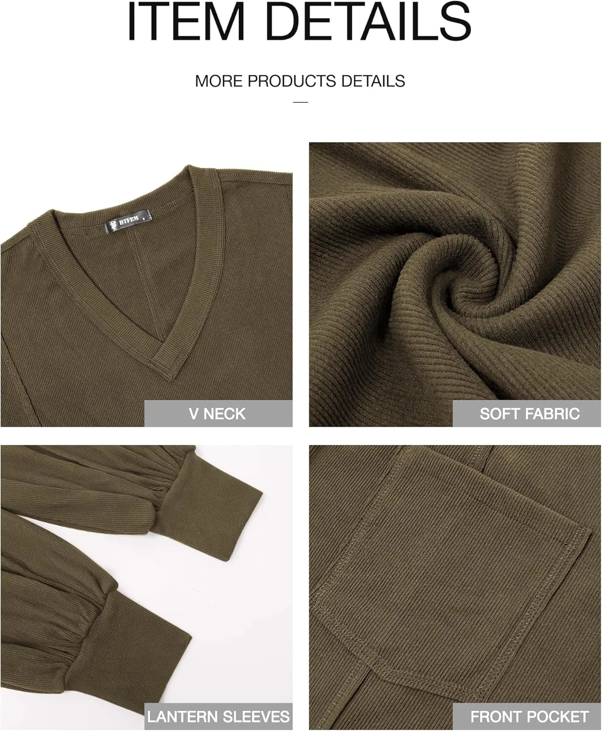BTFBM Women's Ribbed Long Sleeve Tops 2025 Summer Spring Pullover Knit Casual V Neck Blouses Trendy Loose Fit Tunic Top