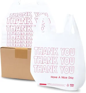 Bulk Thank You T-Shirt Bags (1000 Count) | White Plastic Shopping Sacks with Handles  Reusable for Grocery, Retail, Takeout, Merchandise & Small Trash Liners (11.5" x 6.5" x 21")