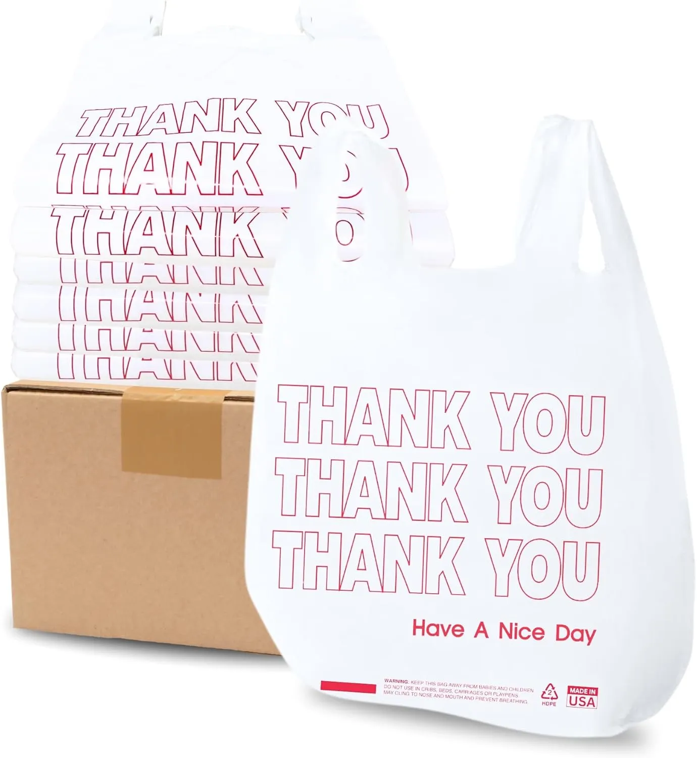 Bulk Thank You T-Shirt Bags (1000 Count) | White Plastic Shopping Sacks with Handles  Reusable for Grocery, Retail, Takeout, Merchandise & Small Trash Liners (11.5" x 6.5" x 21")