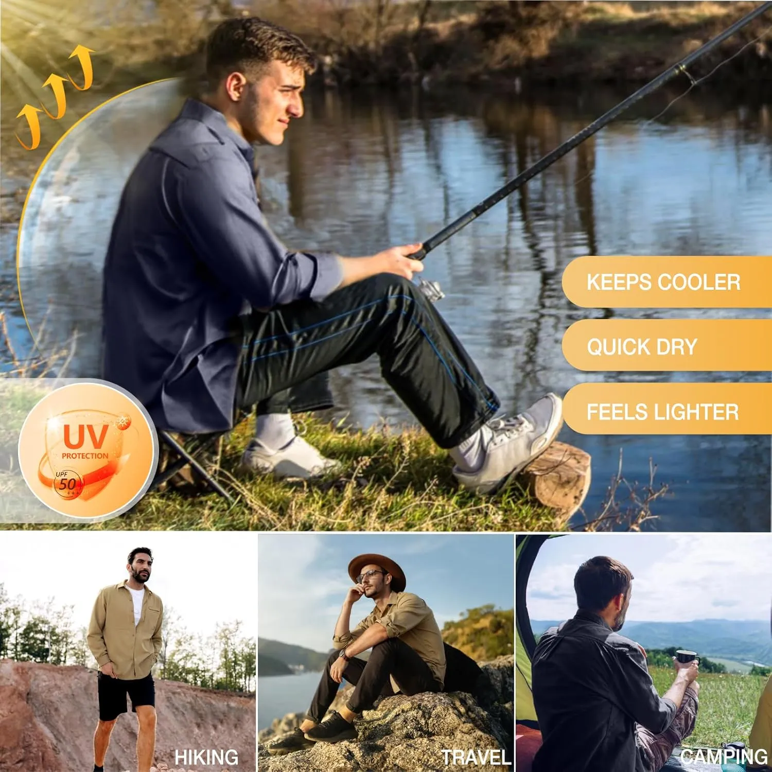 CAMEL CROWN Men's Long Sleeve Sun Protection Shirt Outdoor Cool Quick Dry Hiking Fishing Shirts Button Work Shirts