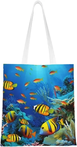 Canvas Tote Bag Aesthetic for Women The Underwater World Tropical Fish Shopping Bags Large Tote Shoulder Bag Reusable Grocery Bags Hobo Bags Casual Handbags Cute Cloth Bags Birthday Gifts