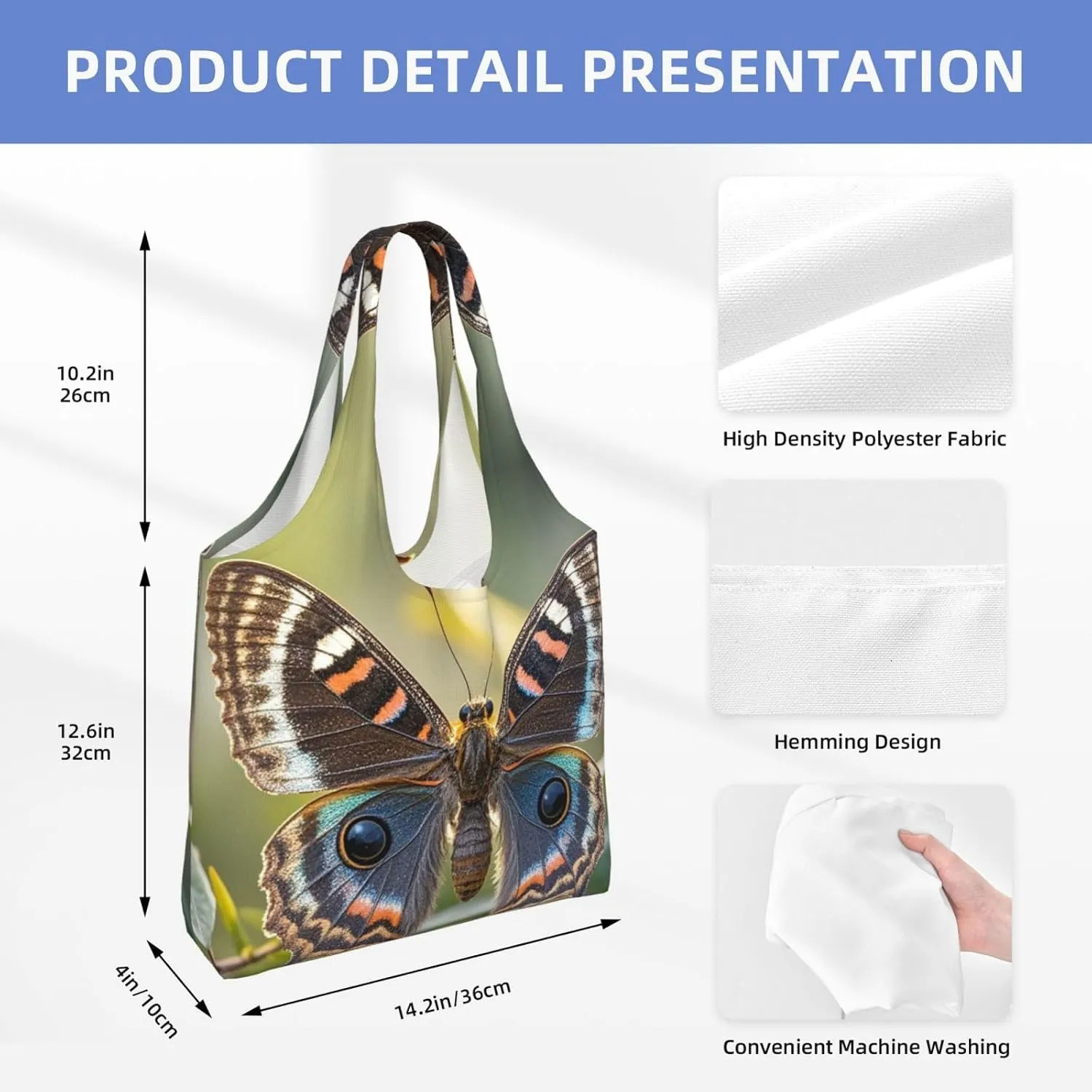 Canvas Tote Bag Reusable Grocery Bags Lightweight Handbag blue and white Tote Bag for Shopping Cloth Bags