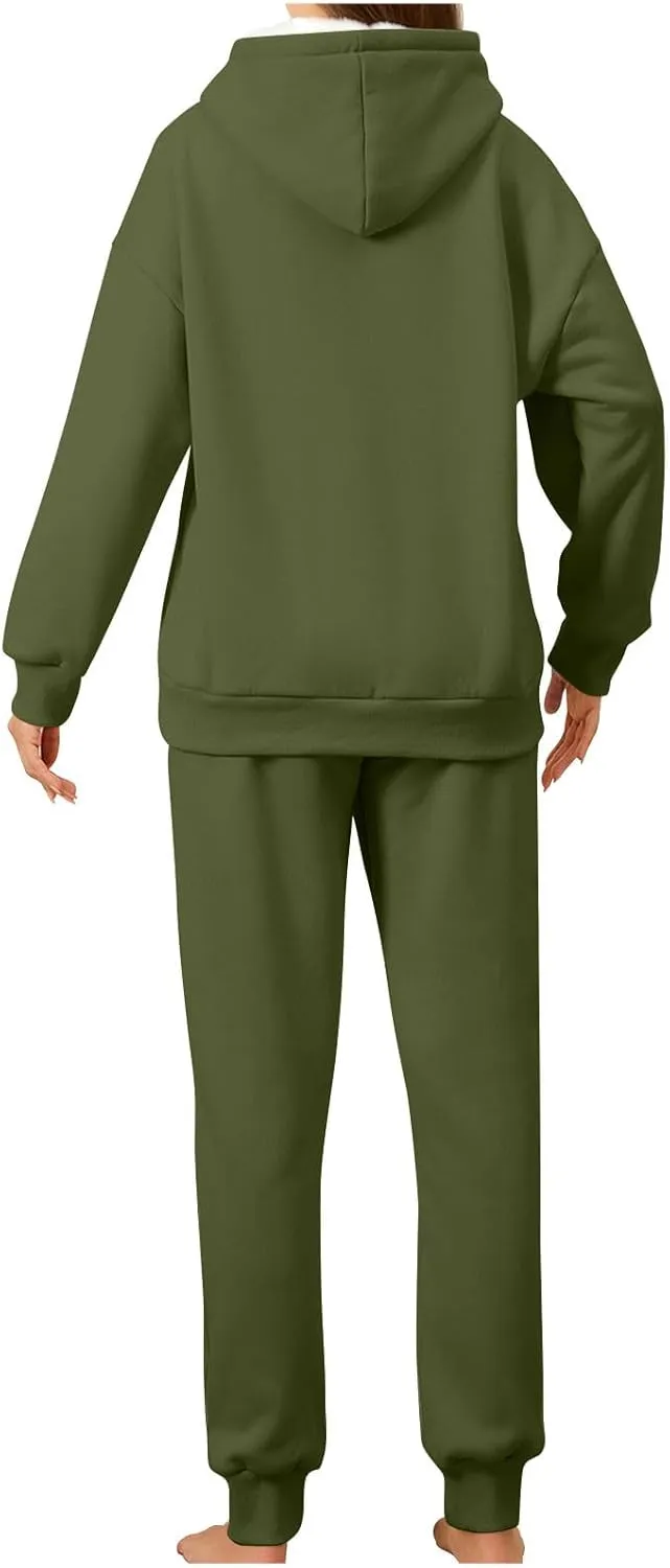 Casual Hoodie and Sweatpants Outfit Plush Thickened Hooded Pullover Sweatsuits Jogger Set 2024 Fall Winter Fashion