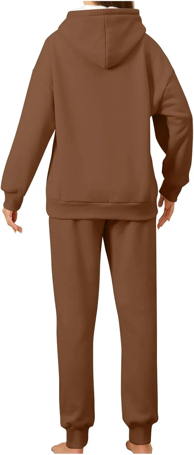 Casual Hoodie and Sweatpants Outfit Plush Thickened Hooded Pullover Sweatsuits Jogger Set 2024 Fall Winter Fashion