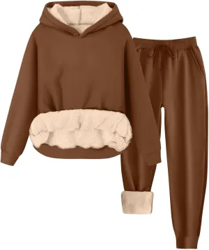 Casual Hoodie and Sweatpants Outfit Plush Thickened Hooded Pullover Sweatsuits Jogger Set 2024 Fall Winter Fashion
